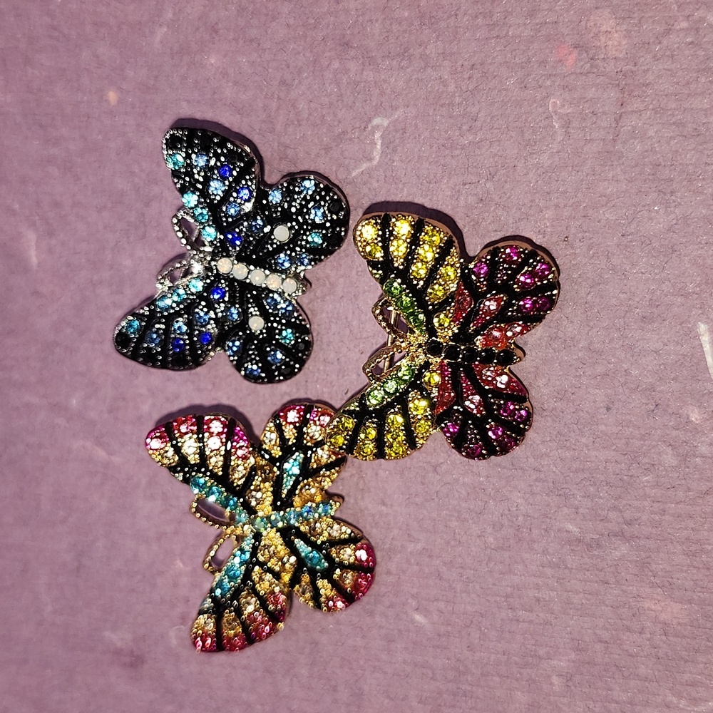 Multicolor Crystal Butterfly Brooch Set - Women Jewelry - Picture 2 of 4